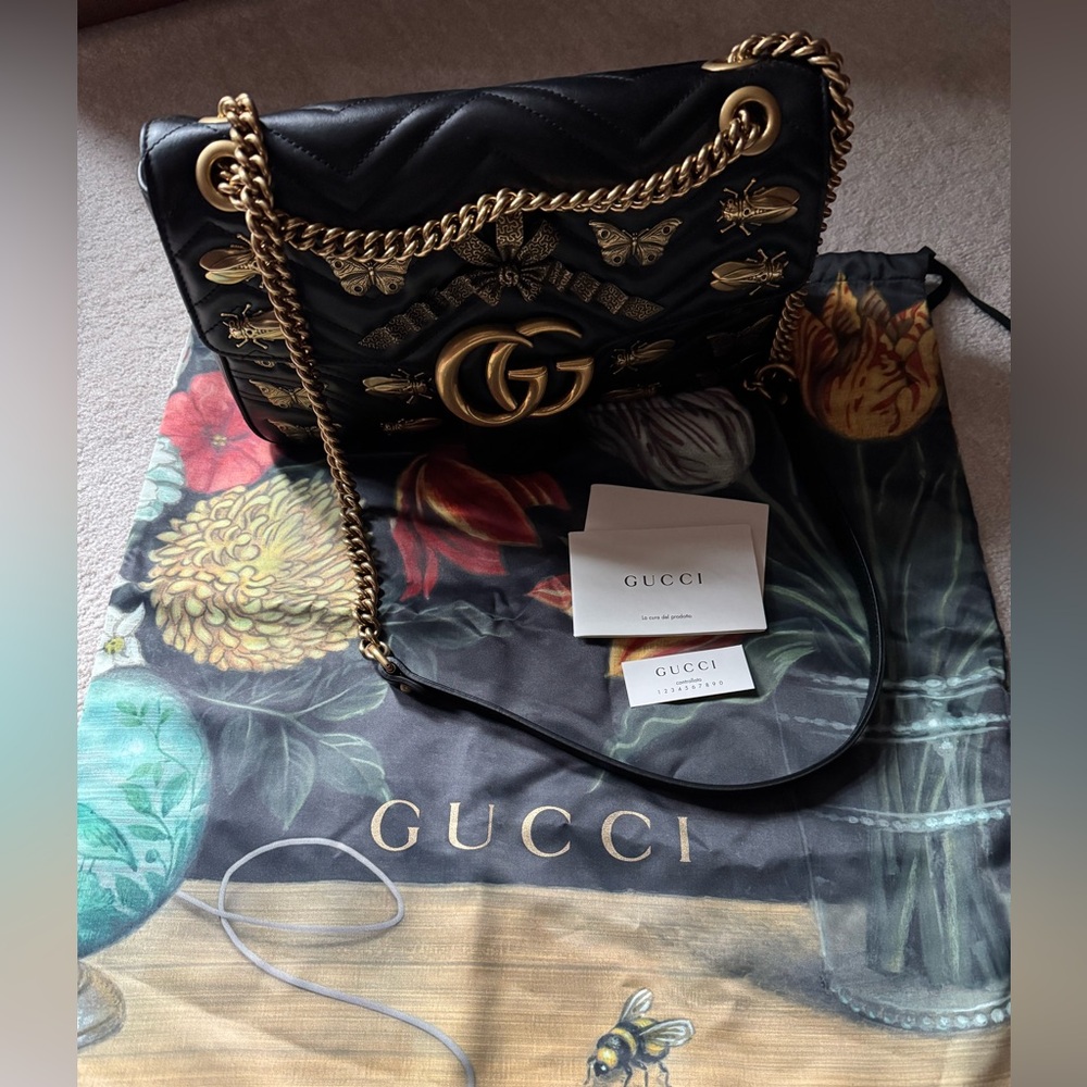 Gucci Black and Gold Shoulder Bag with Butterfly and Bug Accents like new! - Picture 7 of 7